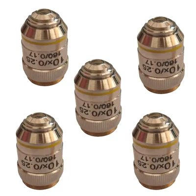 SBT Instruments Set of 5pcs, 10x Microscope Brass Objective with Brass Caps for Laboratory