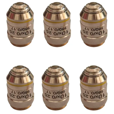 SBT Instruments Set of 6pcs, 10x Microscope Brass Objective with Brass Caps for Laboratory