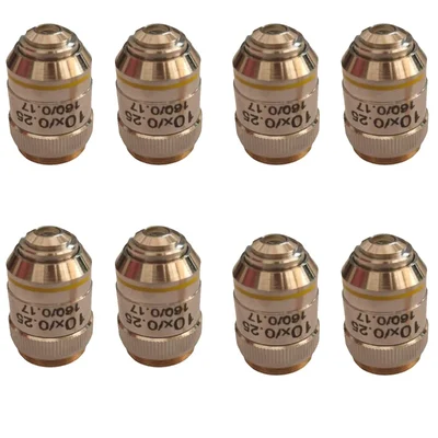 SBT Instruments Set of 8pcs, 10x Microscope Brass Objective with Brass Caps for Laboratory