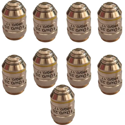 SBT Instruments Set of 9pcs, 10x Microscope Brass Objective with Brass Caps for Laboratory