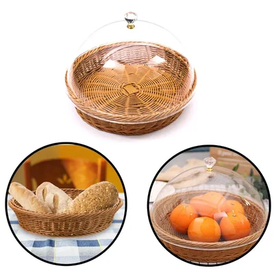 9 inch Round Polypropylene Bread/Pastry Basket with Dome Cover for Bread Rolls, Desserts, Fruits