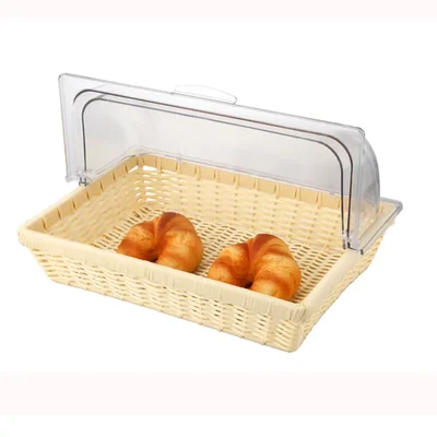 24 inch Rectangular Bread Basket with Roll Top Lid For Catering, Hotel Breakfast Buffets, Bakery and Café Displays
