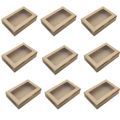 100 Pcs, 9x6x2 Inch Kraft 350 GSM Window Brownie Box || Ideal For 6 Brownies, Sliced Cakes and Bakery Takeaway