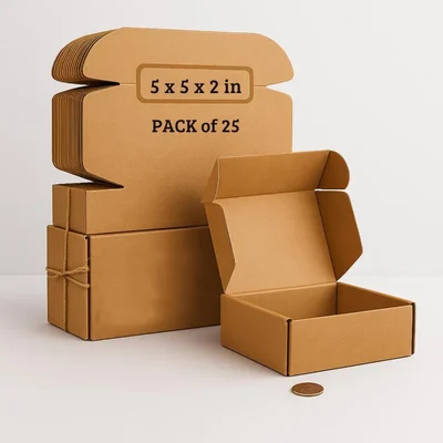 5 x 5 x 2 Inch 3 Ply Brown Flap Corrugated Packaging Box(Pack-25 Pcs)