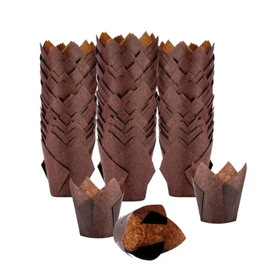 Deera Brown Tulip Cupcake Liners Muffin Paper Moulds for Elegant Baking(Pack-50 Pcs)