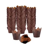 Deera Brown Tulip Cupcake Liners Muffin Paper Moulds for Elegant Baking