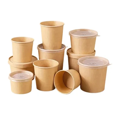 500ml 400GSM Tall Kraft Paper Containers with PET Lid(Pack-25 pcs)