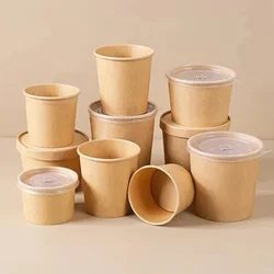 500ml 400GSM Tall Kraft Paper Containers with PET Lid(Pack-25 pcs)