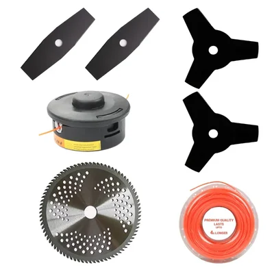 Brush Cutter Multi-Attachment Combo of 2T, 3T, 80T TCT Blades, 25-2 Trimmer Head & 50m Nylon Rope