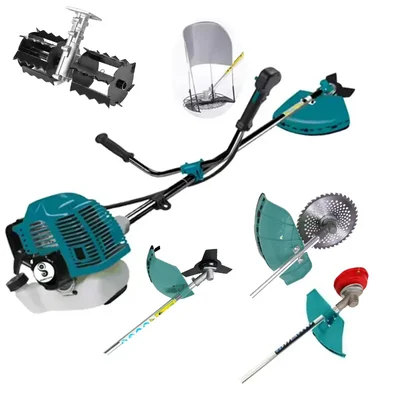 GRAMSTRONG Premium 2 Stroke 52 CC Sidepack Brush Cutter With Cross Blade Tiller / Weeder Attachment