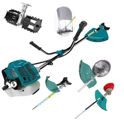 GRAMSTRONG Premium 2 Stroke 52 CC Sidepack Brush Cutter With Cross Blade Tiller / Weeder Attachment