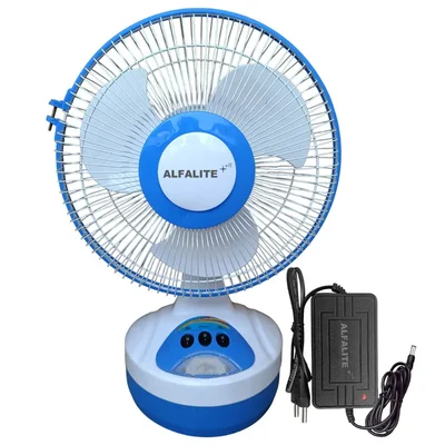 Alfalite Royal-2 24W DC Solar Table Fan, 12 Inch Sweep With In-Built Rechargeable Battery For Indoor And Outdoor Usage