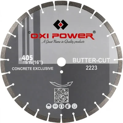 Oxi Power 16" Butter Cut Silver Brazed Concrete Diamond Blade Black Cutting Wheel 25.4mm Bore 2223