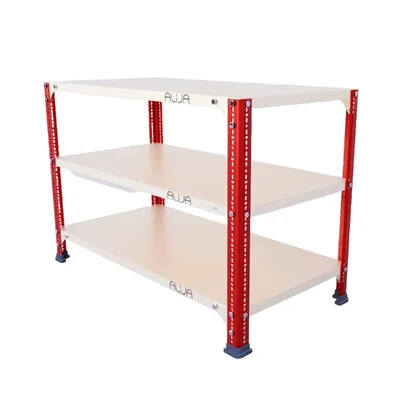 ALIJA 24 x 35 x 18 Inches 3 Shelves Multipurpose Storage Rack With Accessories (Color-Red and Ivory,Gauge-22 gauge shelves, 16 gauge angle)