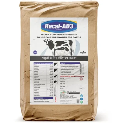 Recal-AD3 Calcium Powder 30 kg Bag Vitamin D3 Supplement for Cow, Cattle, Buffalo and Other Livestock Animals