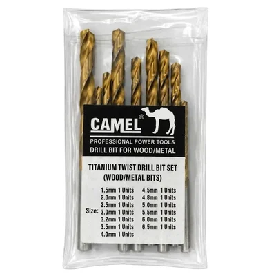 CAMEL Titanium Twist Drill Bit Set (1.5mm-6.5mm) – Precision Titanium Coated HSS Wood, Metal & Plastic Drill Bits
