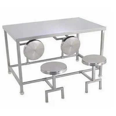 Premium Quality 4 Seater Canteen Table Stool Set With Stainless Steel Body