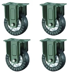 Premium Quality 100 x 32 mm 300 Kg Load Capacity PU Fix Castor Wheel, Plate Size 2.5 mm (Pack Of 4 Pcs)