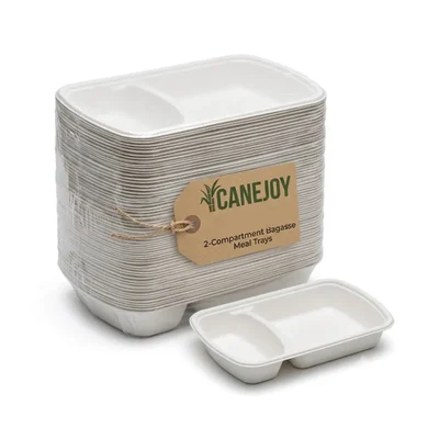 CANEJOY, 2 CP Sugarcane Bagasse Meal Tray Plate, Food Serving Partition Plate for Party, Canteen & Food Service(Pack-50 pcs)