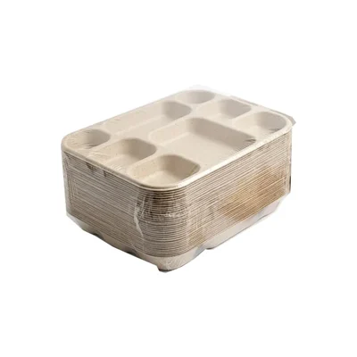 8 Compartment Biodegradable Meal Tray, Eco Friendly Food Plate for Parties, Catering & Family Events(Pack-500 pcs)