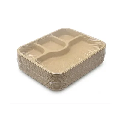 4 Compartment Biodegradable Meal Tray, Eco Friendly Food Plate for Parties, Catering & Family Events(Pack-500 pcs)