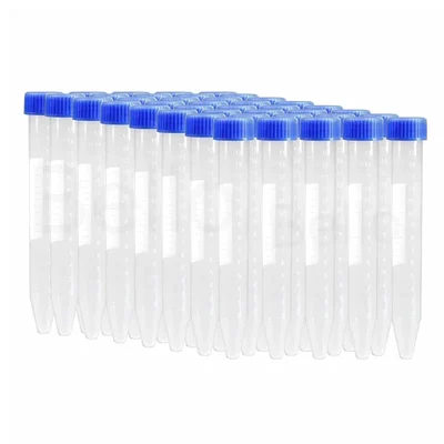 Bello 50pcs Centrifuge Conical Bottom Tubes of 15ml Capacity & 120mmX15mm Size with Graduation Marks and Screw Caps