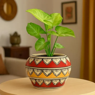 Ecofynd 4 inches Ceramic Clay Plant Pots with Drainage Hole for Living Room Bedroom Interior and Home Garden Decoration