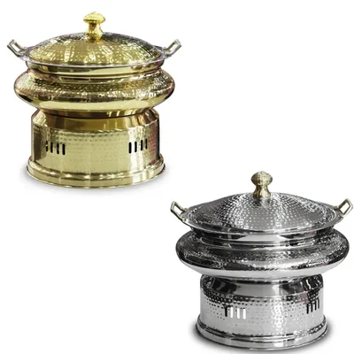 Combo of Hammered Stainless Steel Silver and Gold Round 6ltr Chafing Dish with Lid