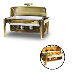 Malabar Stainless Steel Chafing Dish with Roll Top, Rectangular Chafing Dish Set with Food/Water Pan and Fuel Holders