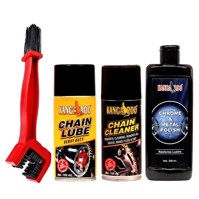 Kangaroo 150ml+150ml+200ml Chain Lube Cleaner Polish Brush Maintenance Kit CLCCBCMP520 (CL-CC-B-150-CMP-200 B)
