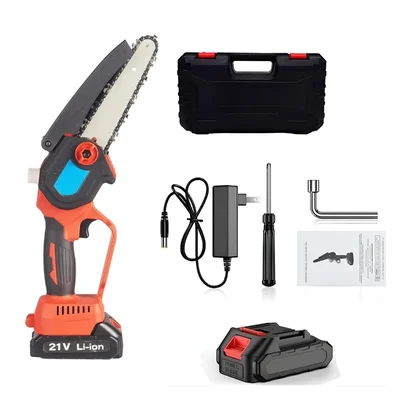 Mini Cordless Chainsaw Dual Battery (21V x 2) With 6 inch Guide Bar | Comes with Free Accessories