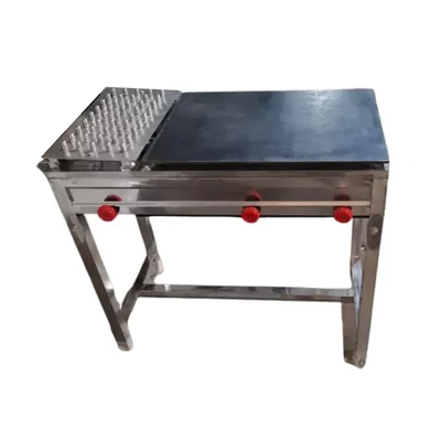 Vinayak Machines Stand Type 18 x 36 inch Chapati Tawa Bhatti with Puffer Plate, Gas Operated