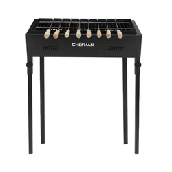 Chefman 24 inch Charcoal Barbeque Grill with 8 Skewers, Tong, Detachable & Adjustable Legs