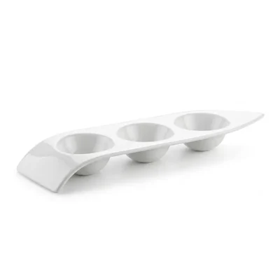 9 Inch (Pack of 6) Trio Sauce Plate – Triple Compartment Ceramic Dipping Dishes for Sushi, Dumplings, and Snacks