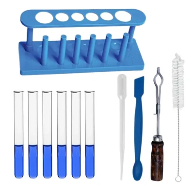 Cometek 11 Items Chemistry Lab Kit with 6 Borosilicate Glass Test Tubes Stand, Holder, Cleaning Brush, Dropper & Spatula