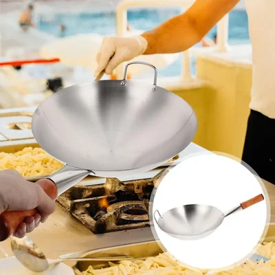 Commercial Stainless Steel Chinese Wok Kadai with Strong Wooden Handle, Toxin-Free & No Chemical Coating(Size-36 Cm)