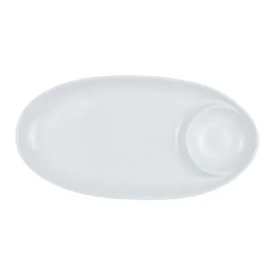 11 Inch Oval Chip 'N Dip Platter (Pack of 6) Integrated Center Well Bowl for Serving Nachos, Vegetables and Appetizers