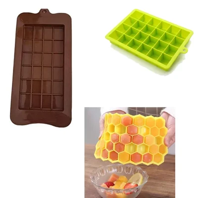 Combo of Chocolate Bar, Honeycomb & Cube Shape Silicone Mould for Multipurpose Sweet Desserts