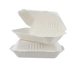 Premium 9x6 inch Bagasse Clamshell Take Out Food Containers for Food Packaging and Takeaway(Pack-25 pcs)