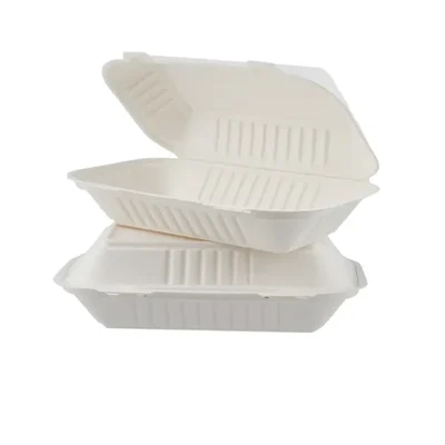 Premium 9x6 inch Bagasse Clamshell Take Out Food Containers for Food Packaging and Takeaway(Pack-25 pcs)