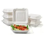 Premium 9x9 inch Bagasse Clamshell Take Out Food Containers for Food Packaging and Takeaway