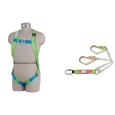 ABRIGO AB-22 Class A Full Body Safety Harness, 12mm PP Rope with Energy Absorber, Double Scaffolding Hook 1.8 Meter