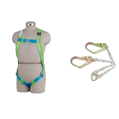 ABRIGO AB-22 Class A Full Body Safety Harness, 12mm PP Rope, Double Scaffolding Hook 1.8 Meter