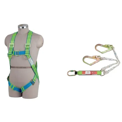 ABRIGO AB-81 Class L Full Body Safety Harness, 12mm Nylon Rope with Energy Absorber, Double Scaffolding Hook 1.8 Meter