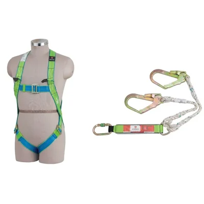 ABRIGO AB-18 Class L Full Body Safety Harness, 12mm Nylon Rope with Energy Absorber, Double Scaffolding Hook 1.8 Meter