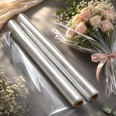 Pack of 2 Clear Cellophane Roll 20m x 70cm Waterproof Hamper Gift Wrap with 3 Free Bows