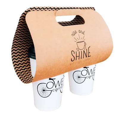 Disposable 100pcs, Kraft Paper Coffee Cup Carrier with Handle for Takeaway 