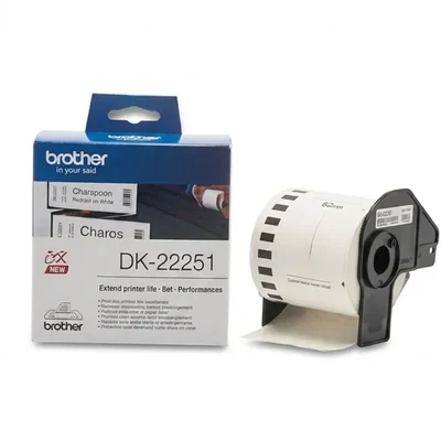 Brothers DK-22251 62mm Dual-Color Thermal Continuous Film Label Roll for High-Impact Safety Notices & Warnings