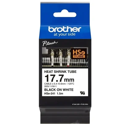 Brothers 300V Heat Shrink Tube for Cable Labeling 2:1 Ratio 17.7mm Black on White Tape HSE-241