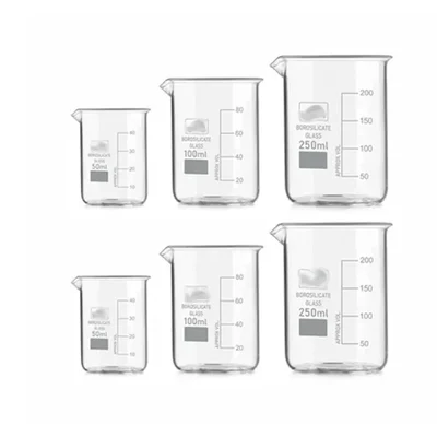 SBT Instruments Borosilicate 3.3 Glass Beakers - 50ml x 2Pcs, 100ml x  2Pcs & 250ml x 2Pcs With Graduation Marks